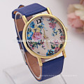 fashion leather watchband flower watch